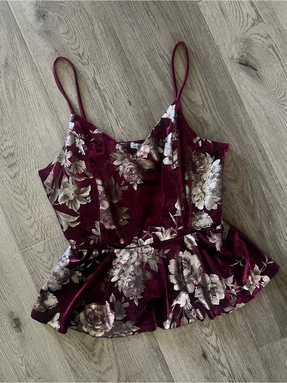 Charlotte Russe Vintage Y2K Burgundy Velvet Floral Peplum Cami